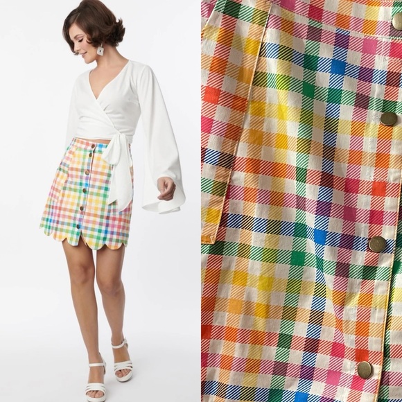 Unique Vintage Dresses & Skirts - Unique Vintage Smak Parlour Rainbow Gingham Campus Mini Skirt